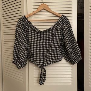 Forever 21 gingham off the shoulder tie top
